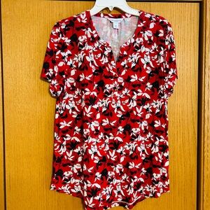 XL TALL Red & Black Floral Blouse